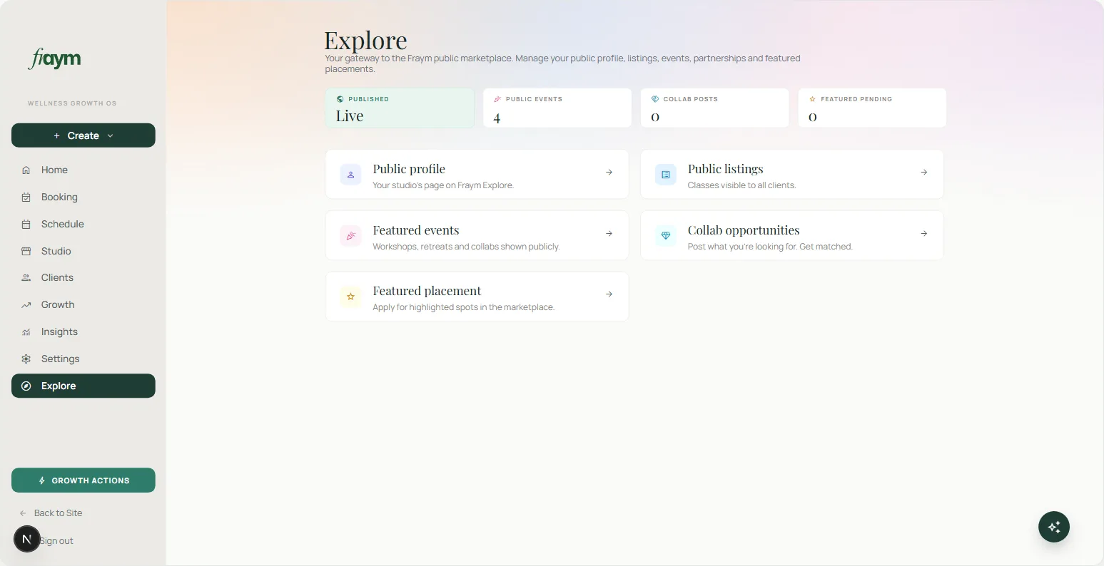 A studio's public profile on Explore